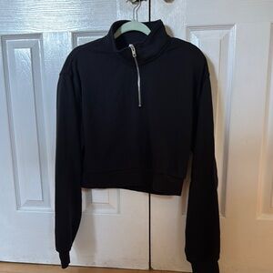 TNA Black Cropped Zippered Sweatshirt